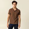 Polo cintr&eacute; col cubain manches courtes marron homme