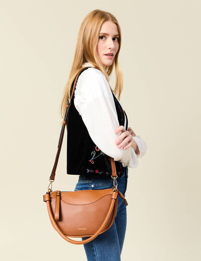 Sac demi-lune à bandoulière marron femme