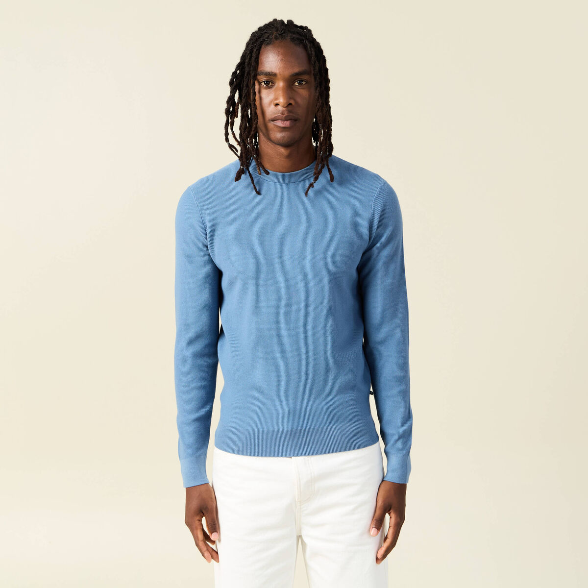 Pull fin col rond manches longues bleu gris homme