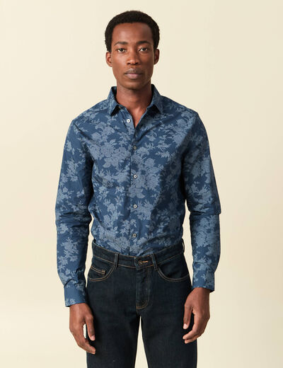 Chemise en coton manches longues bleu marine homme