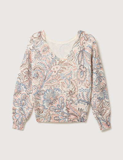 Pull col bateau manches longues ecru femme