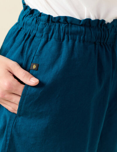 Short droit taille élastiquée bleu pétrole femme