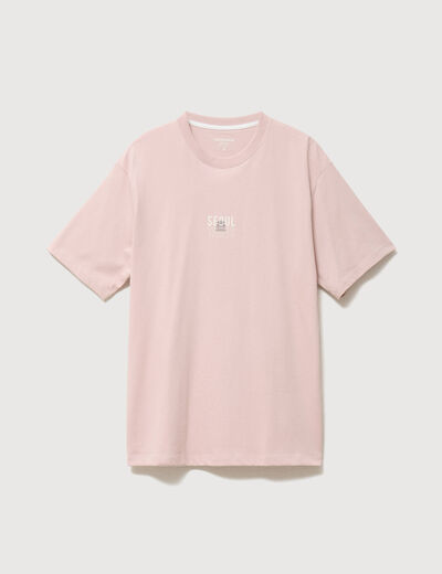 T-shirt droit en coton col ras du cou rose pastel homme