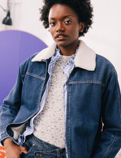 Blouson oversize en jeans doubl&eacute; denim stone femme
