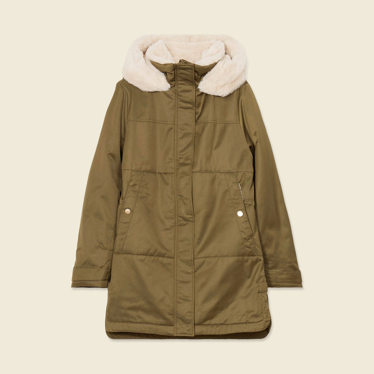 Parka droite à capuche vert kaki femme