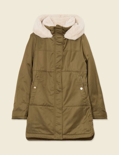 Parka droite à capuche vert kaki femme