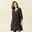Robe évasée manches 3/4 noir femme