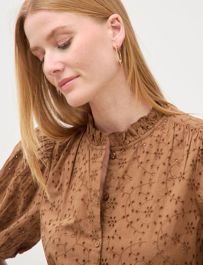 Chemise en coton manches coude marron femme