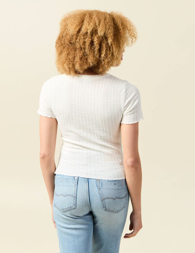 T-shirt ajust&eacute; court manches courtes ivoire femme