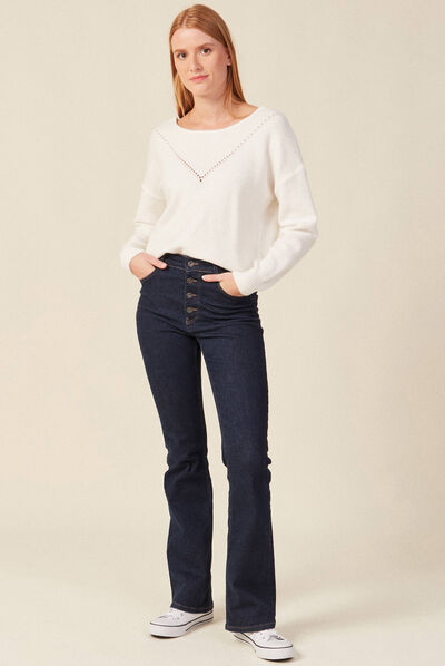 Pull manches longues sequins ecru femme