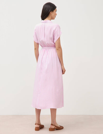 Robe longue &eacute;vas&eacute;e ceintur&eacute;e rose femme