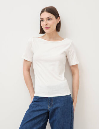 T-shirt ajust&eacute; manches courtes ecru femme