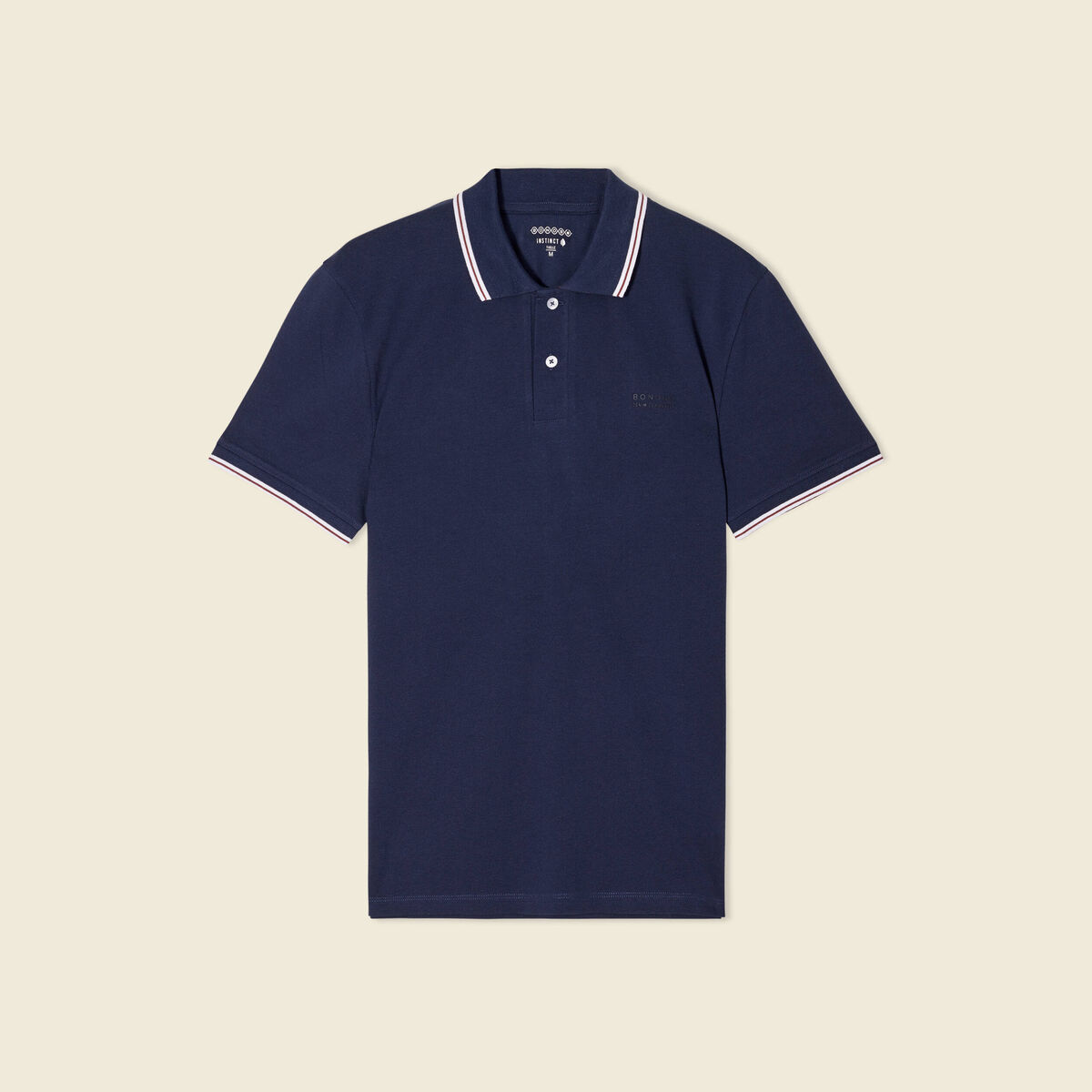 Polo cintr&eacute; en coton manches courtes bleu marine homme