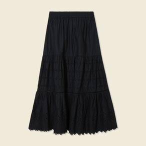 Jupe longue évasée brodée noir femme