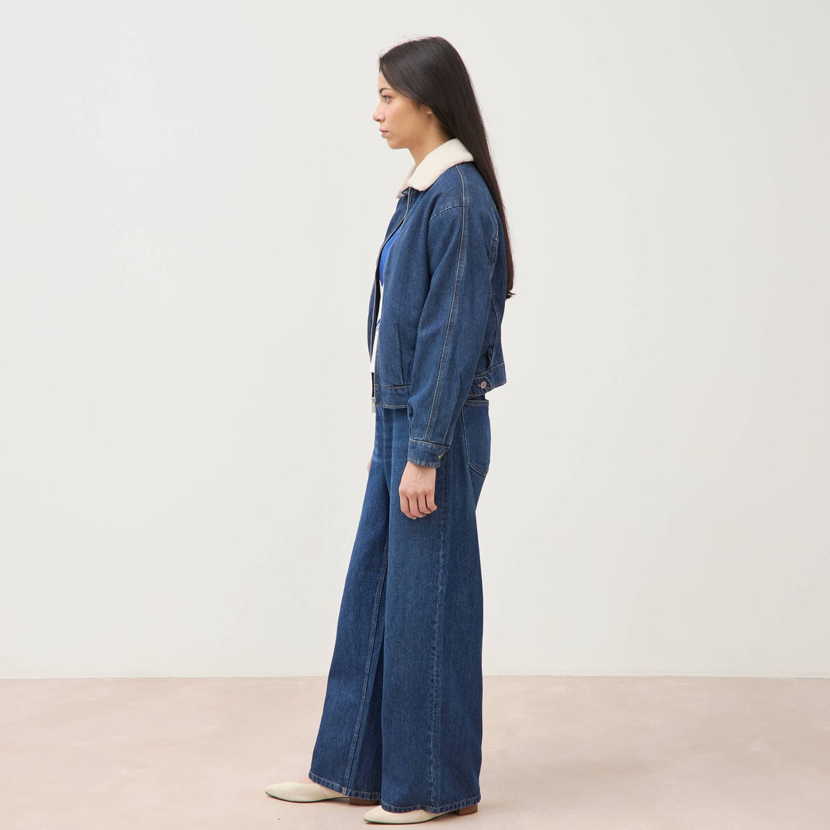 Blouson oversize en jeans doubl&eacute; denim stone femme