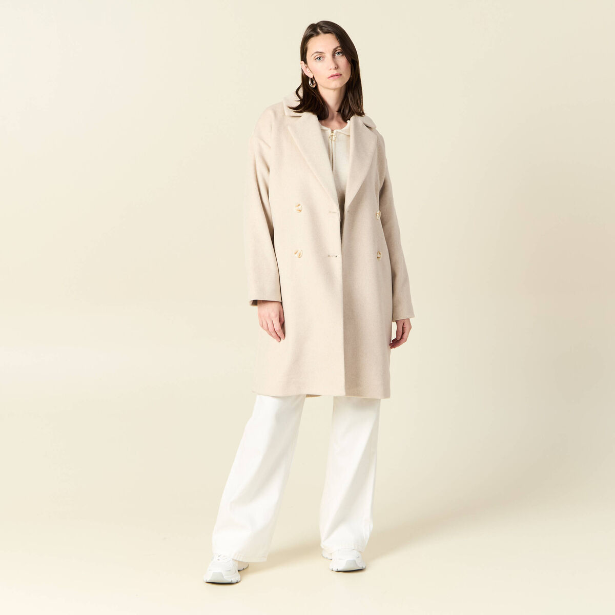 Manteau long oversize creme femme