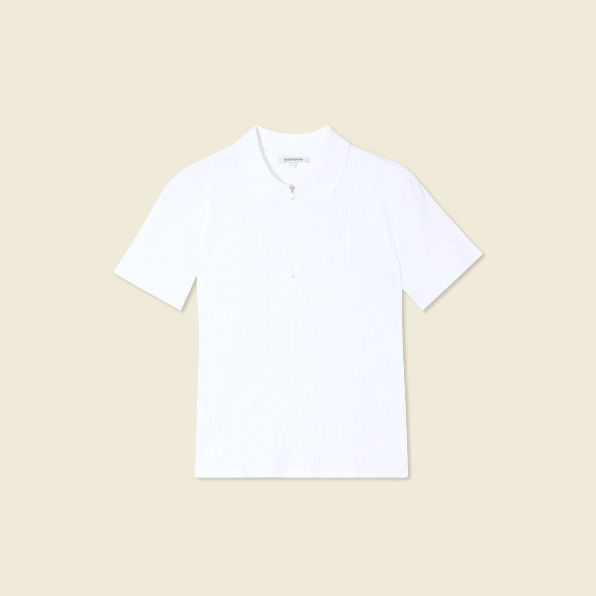 Polo zippé manches courtes blanc femme
