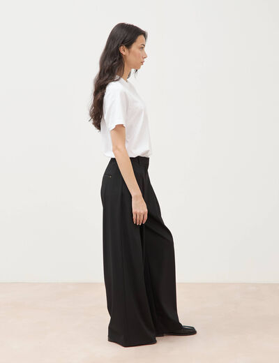 Pantalon large taille standard noir femme