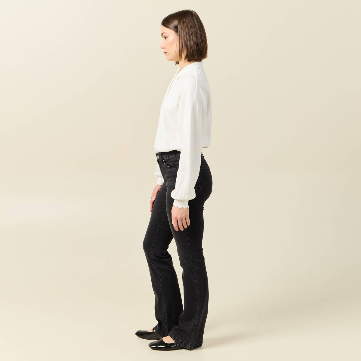 Jeans bootcut 5 poches denim gris femme