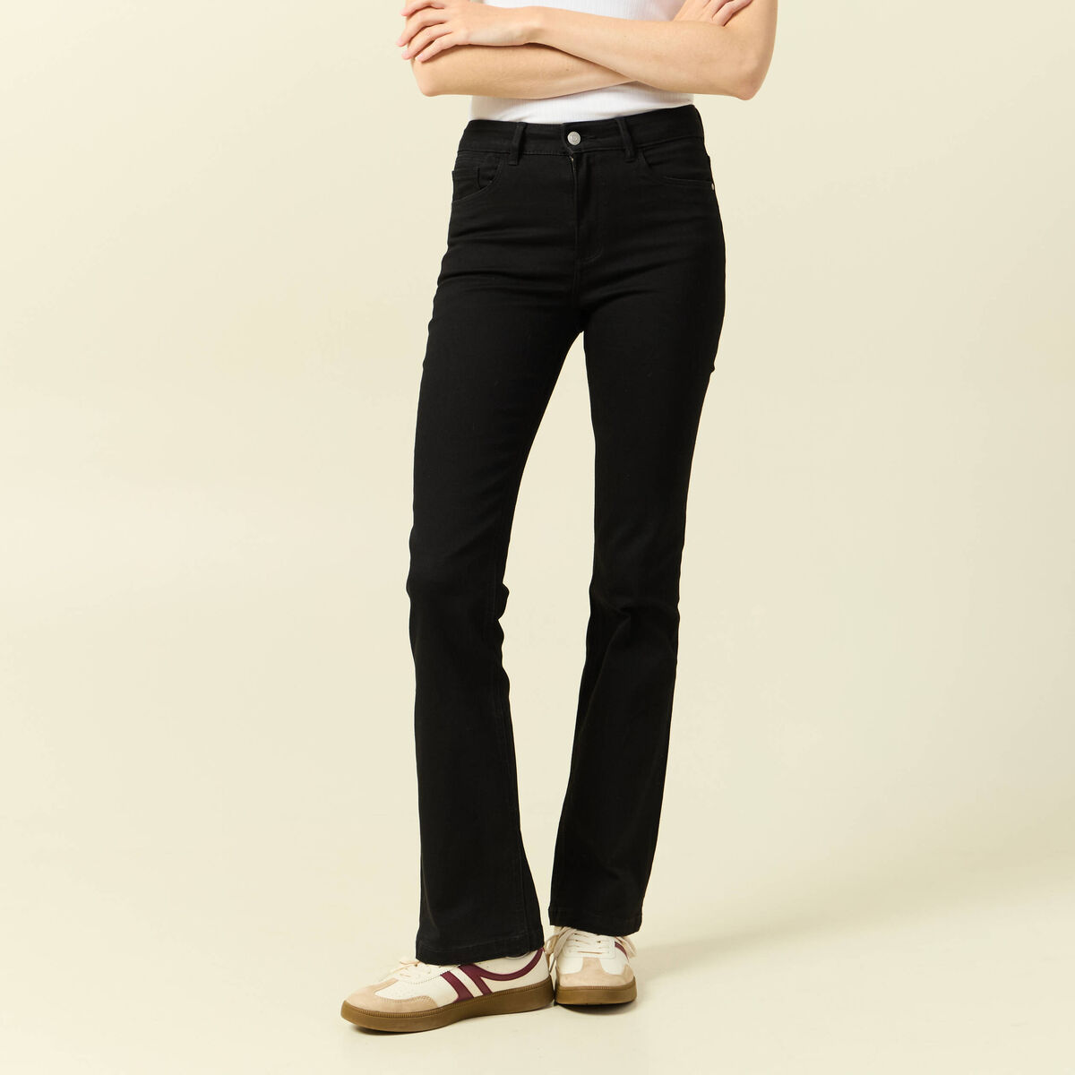 Jeans bootcut taille haute denim noir femme