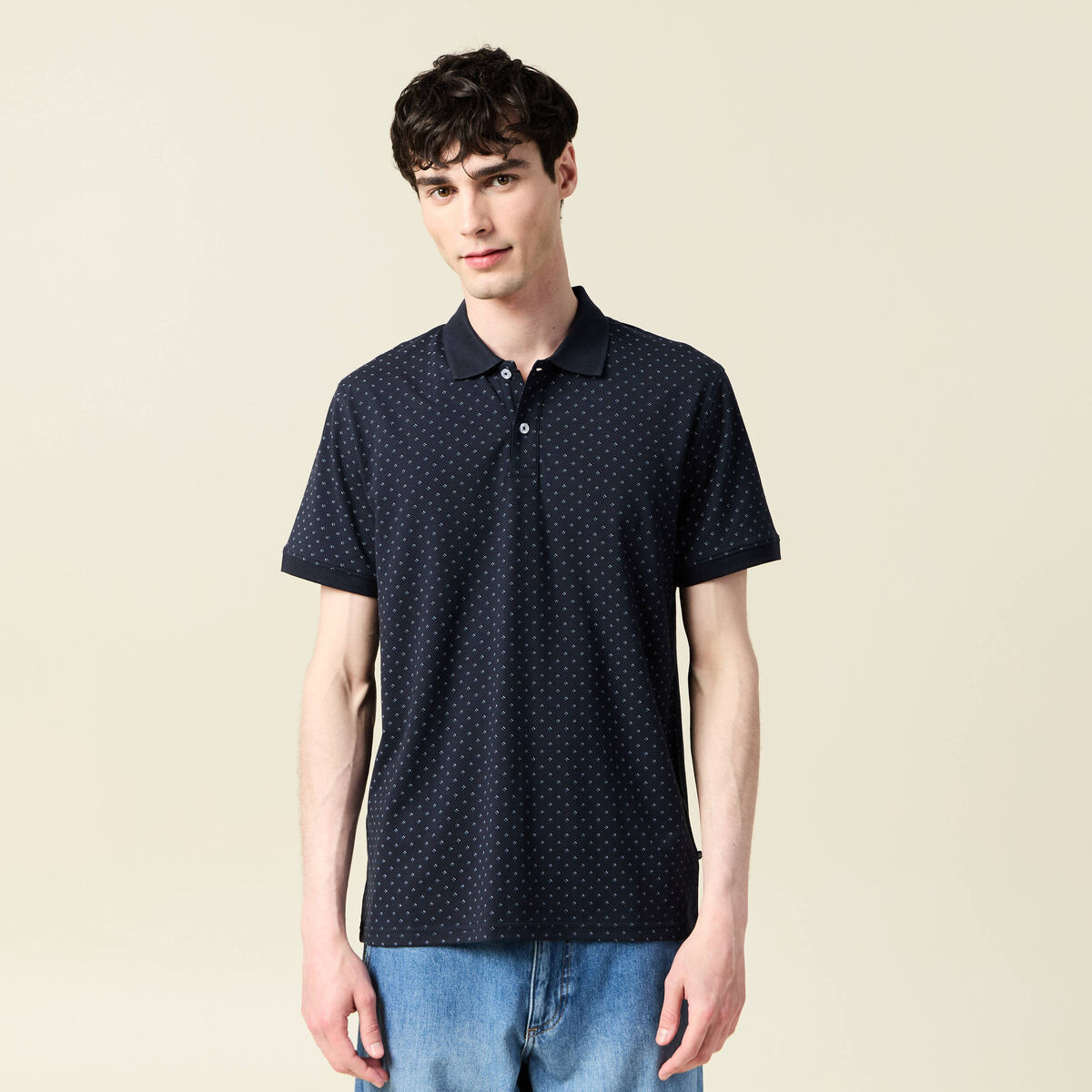 Polo cintr&eacute; manches courtes col polo bleu homme