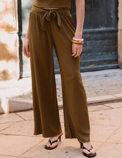 Pantalon loose avec ceinture vert kaki femme