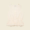Top col v sans manches en coton creme femme