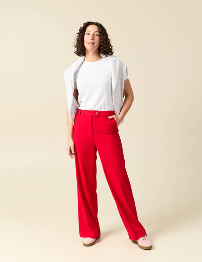Pantalon loose taille standard fluide rouge femme
