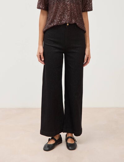 Jeans large taille haute denim noir femme