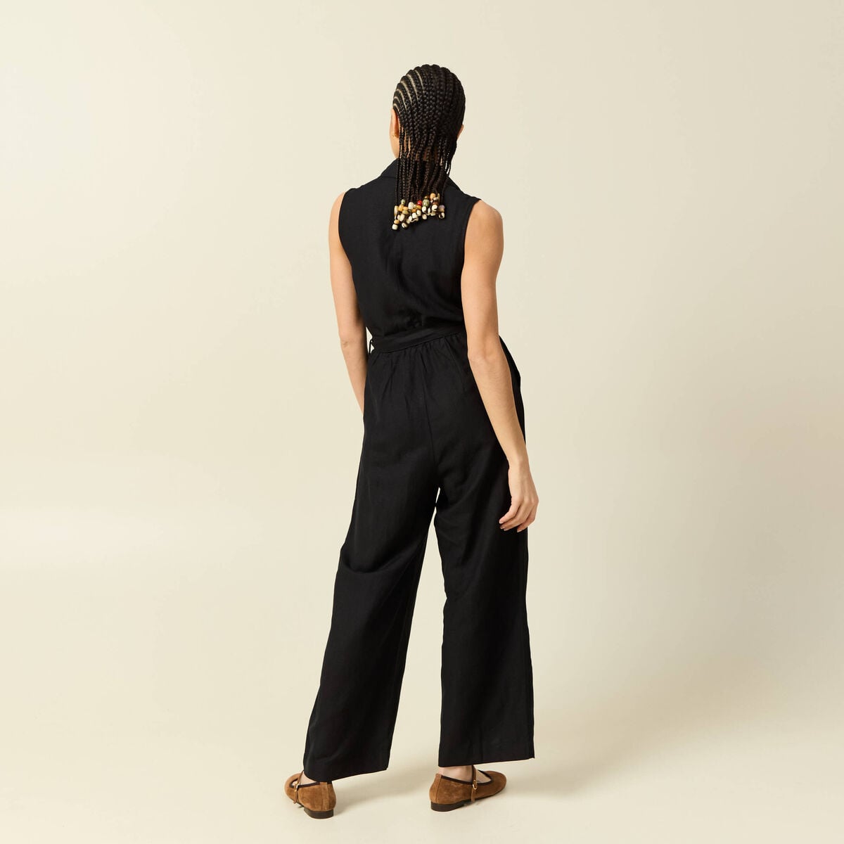 Combinaison salopette sans manches noir femme