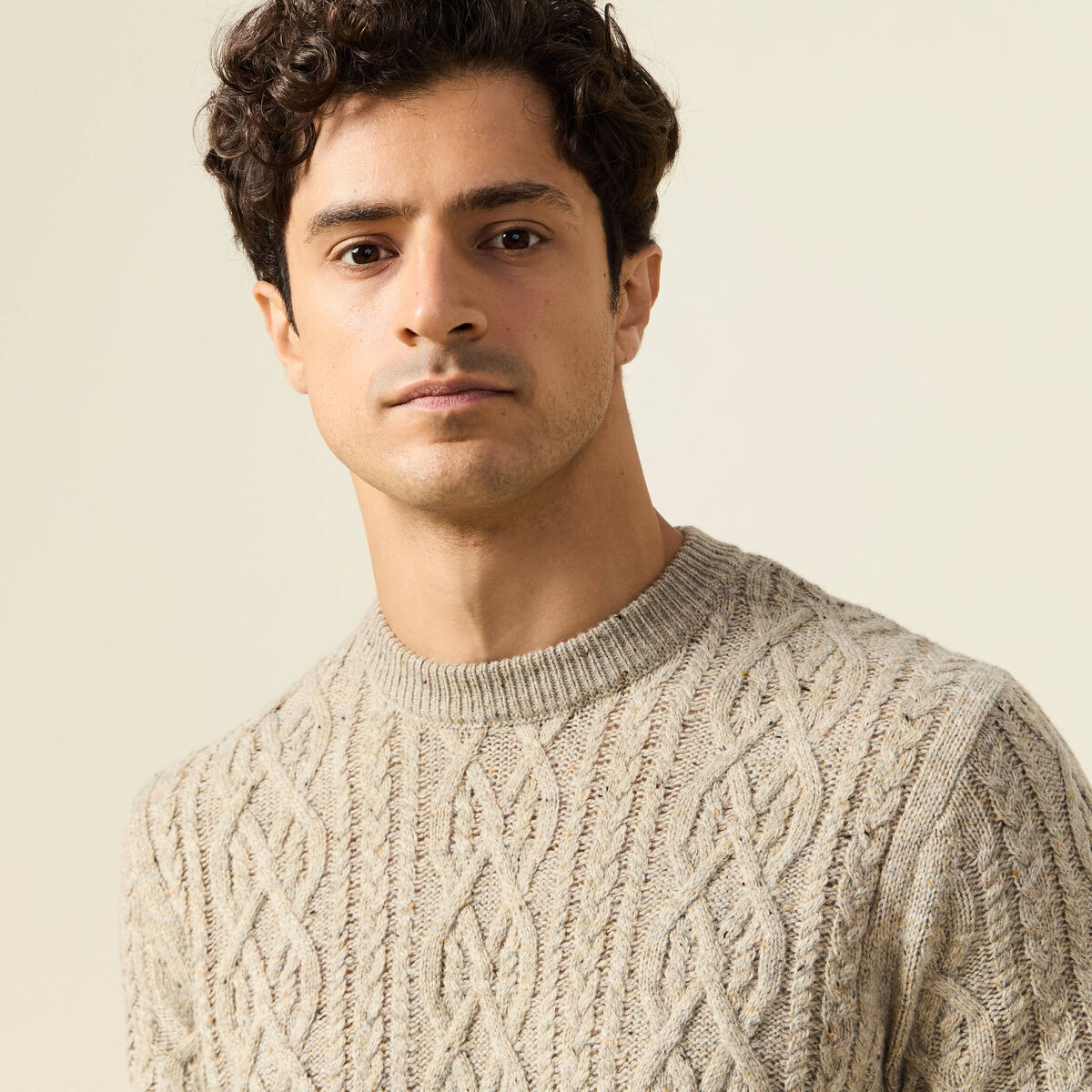 Pull col rond beige homme