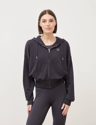Sweat boyfriend &agrave; capuche gris fonc&eacute; femme