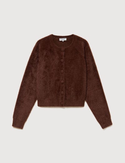 Gilet droit manches longues col rond marron femme
