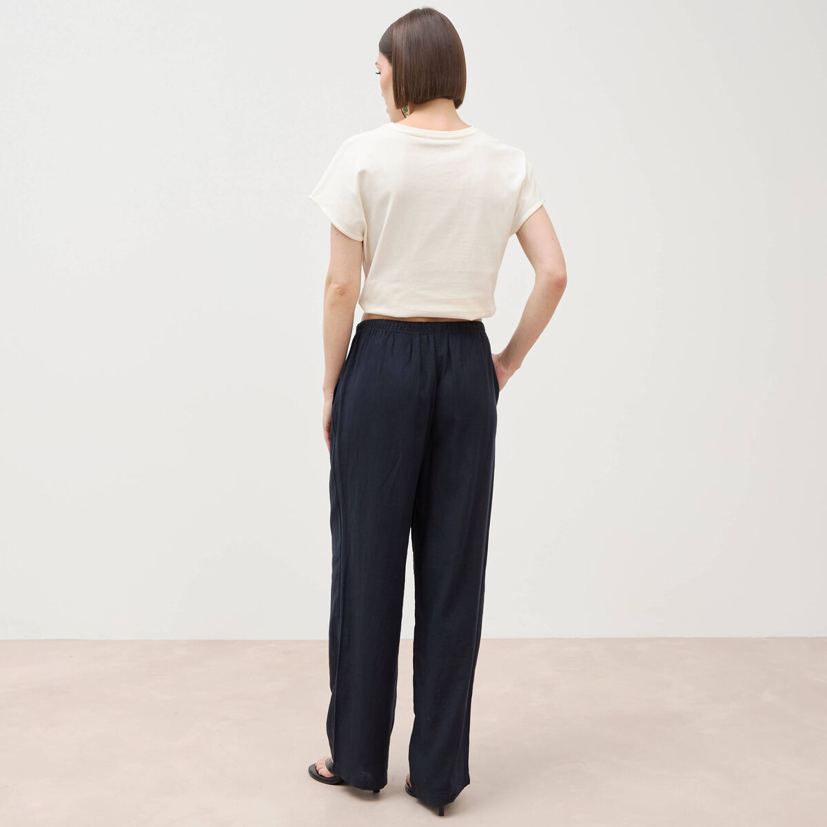 Pantalon standard fluide bleu marine femme