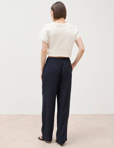 Pantalon standard fluide bleu marine femme