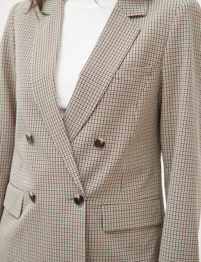 Blazer &agrave; carreaux col tailleur gris femme