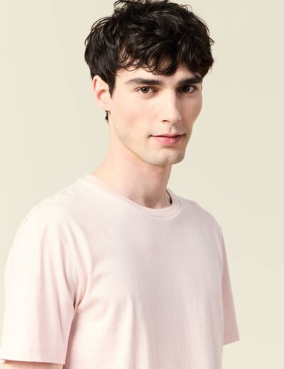 T-shirt cintr&eacute; col rond manches courtes rose pastel homme