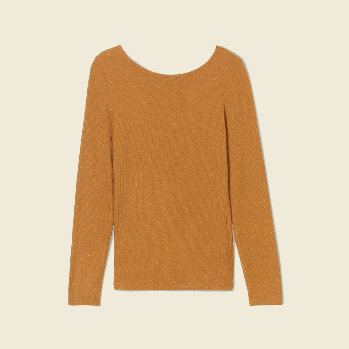 T-shirt manches longues brillant marron cognac femme