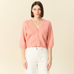 Gilet manches 3/4 rose saumon femme