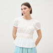T-shirt fronc&eacute; col rond manches courtes ecru femme
