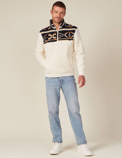 Sweat col camionneur zippé ecru homme