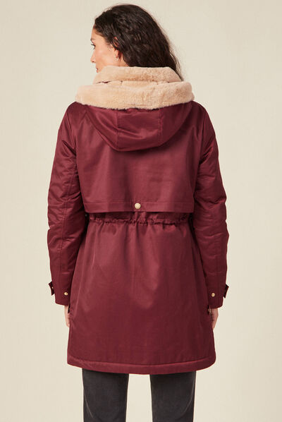 Parka droite à capuche prune femme