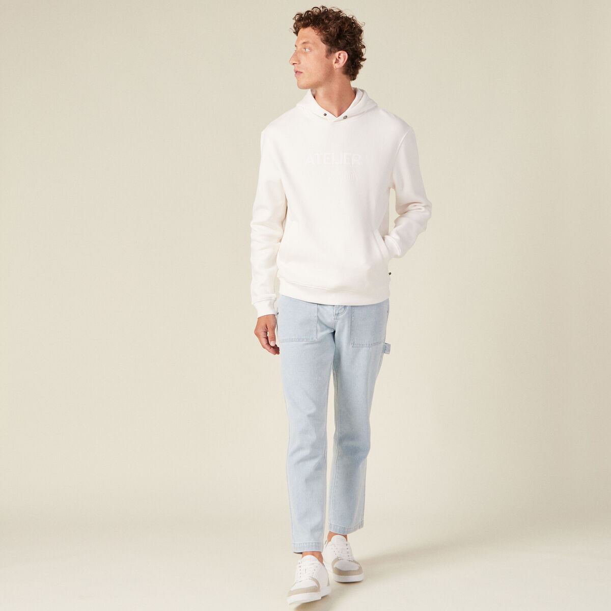 Sweat &agrave; capuche ecru homme
