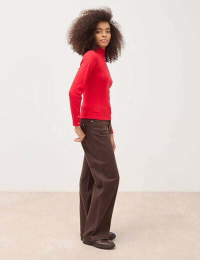 T-shirt cintr&eacute; manches longues rouge femme