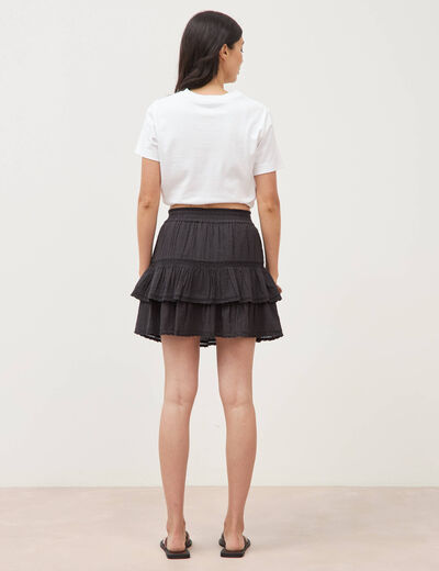 Mini-jupe fluide en coton doubl&eacute;e noir femme