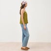Caraco col v bretelles brod&eacute; vert kaki femme