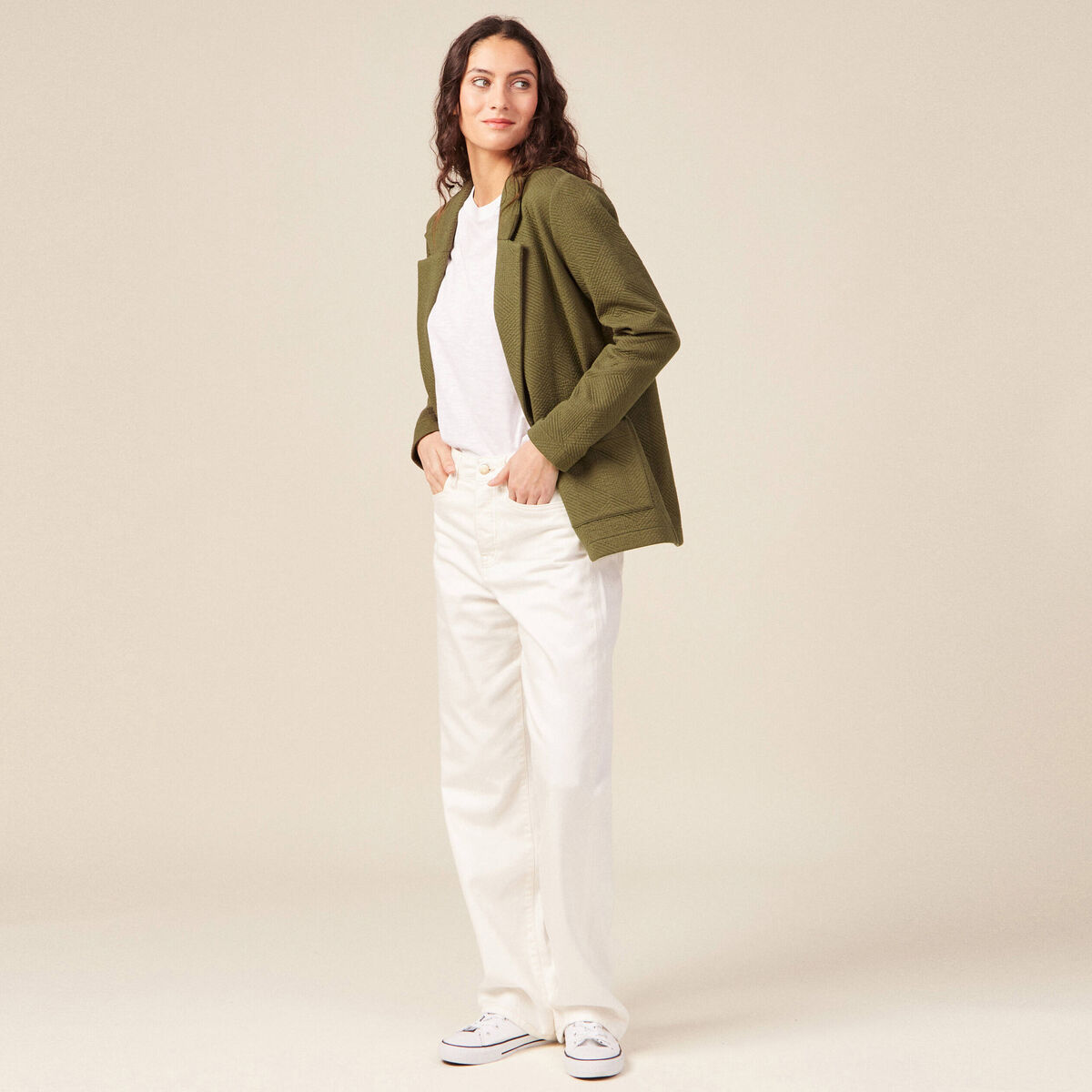 Gilet manches longues vert kaki femme