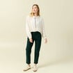 Pantalon large 7/8&egrave;me taille haute vert fonc&eacute; femme
