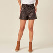 Short similicuir ceinturé marron foncé femme