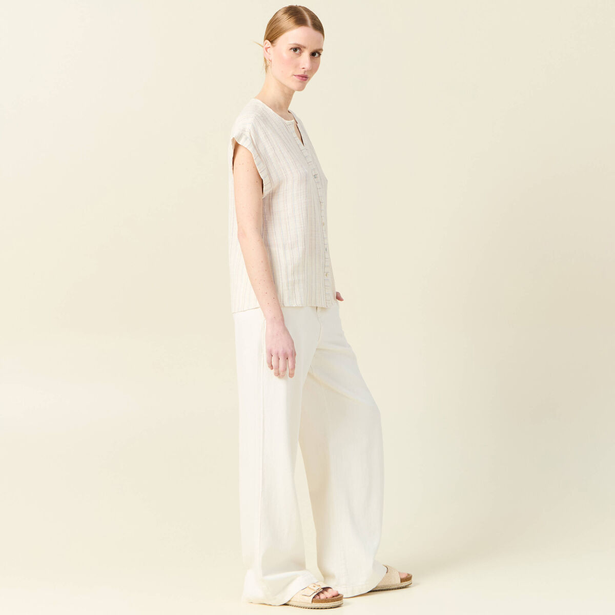 Chemise manches courtes creme femme